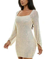 Emerald Sundae Juniors' Sequin Blouson-Sleeve Bodycon Dress