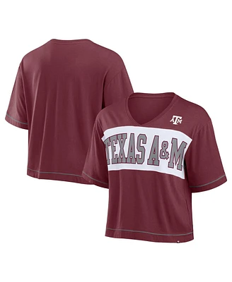 Fanatics Women's Maroon Texas A&M Aggies Home Team Bold Fashion Modest V-Neck Cropped T-Shirt