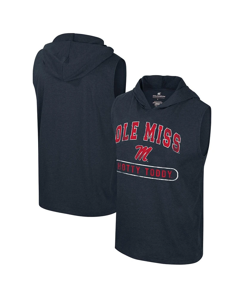 Colosseum Men's Heather Navy Ole Miss Rebels Varsity Sleeveless Hoodie Tank Top