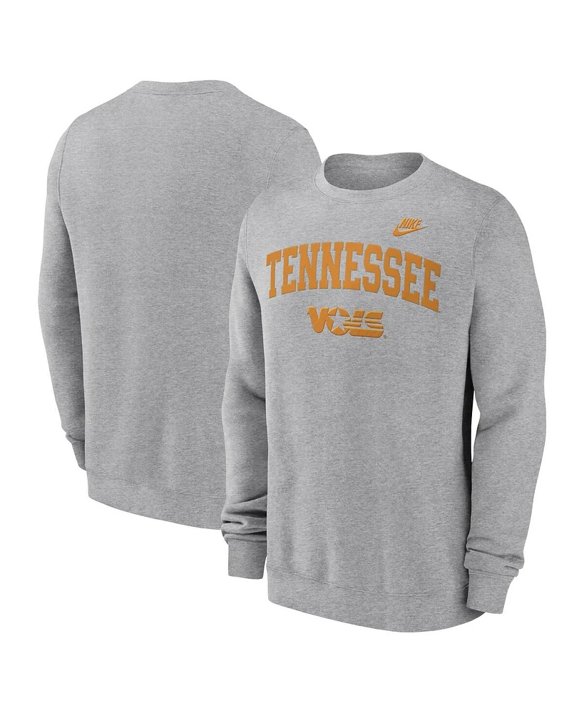 Nike Men's Heather Gray Tennessee Volunteers Legacy Classic Tackle Twill Embroidered Arch Over Logo Pullover Sweatshirt