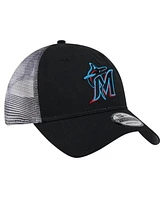 New Era Men's Black Miami Marlins Team Slick Trucker 9TWENTY Adjustable Hat