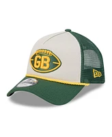 New Era Men's Stone/Green Green Bay Packers 2024 Sideline Historic 9FORTY A-Frame Trucker Adjustable Hat