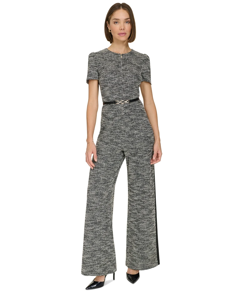 Tommy Hilfiger Women's Mixed-Media Belted Jumpsuit