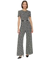 Tommy Hilfiger Women's Mixed-Media Belted Jumpsuit