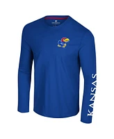 Colosseum Men's Royal Kansas Jayhawks Logo Lockup 3-Hit Active Blend Long Sleeve T-Shirt