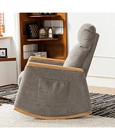 Comfortable Upholstered Rocking Chair with Solid Wood Base