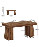 Tribesigns 55 Inches Executive Desk, Mid-Century Modern Home Office Desk with Double Trapezoid Base, Wood Computer Desk Business Workstation Desk Smal