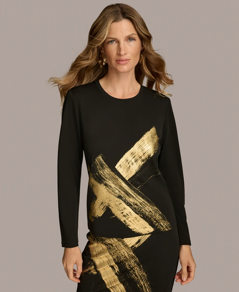 Donna Karan New York Women's Metallic-Brushstroke Top