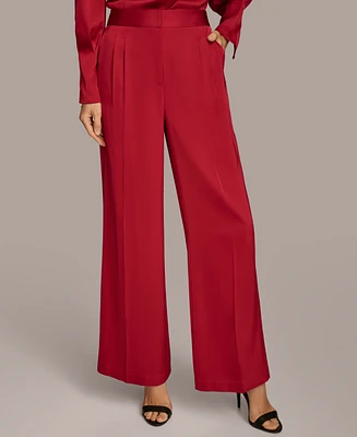 Donna Karan New York Women's Pleated Satin Wide Leg Pants