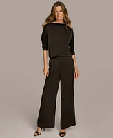 Donna Karan New York Women's Pleated Satin Wide Leg Pants