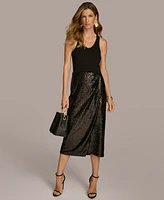 Donna Karan New York Women's Sequin Faux-Wrap Midi Skirt