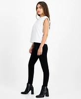 Bar Iii Petite Crewneck Grommet-Trim-Sleeve Top