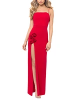 Blondie Nites Juniors' High-Slit Rosette Sheath Dress