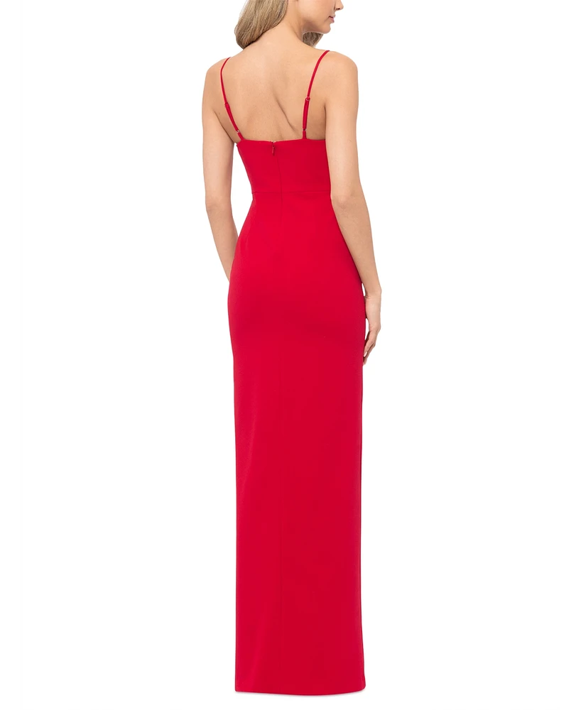 Blondie Nites Juniors' High-Slit Rosette Sheath Dress