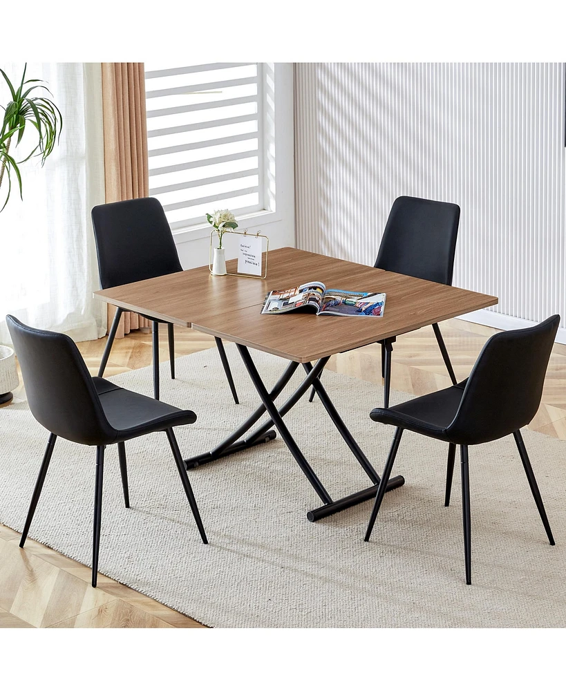 Simplie Fun Modern Multifunctional Lift Table and Faux Leather Dining Chairs