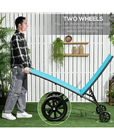Adjustable Outdoor Chaise Lounge with Wheels (Blue)
