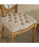 French Antique Velvet Dining Chairs with Nailhead Trim (Beige, Set of 2)