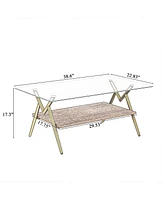 Modern Glass Coffee Table with Golden Metal Legs