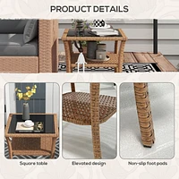 Outdoor Rattan Side Table with Storage, Coffee Table, Sand