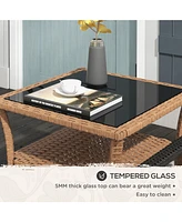 Outdoor Rattan Side Table with Storage, Coffee Table, Sand