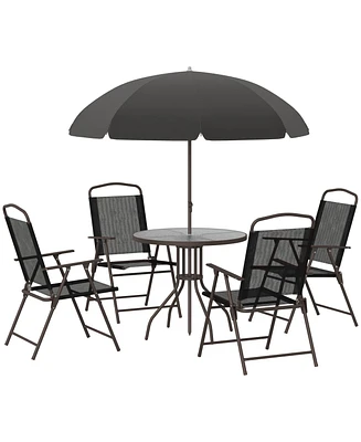 Simplie Fun 6pc Patio Dining Set with Umbrella for 4: Table, Chairs & Glass