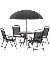 Simplie Fun 6pc Patio Dining Set with Umbrella for 4: Table, Chairs & Glass