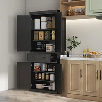 Freestanding Kitchen Pantry Cabinet with Drawer and Shelves