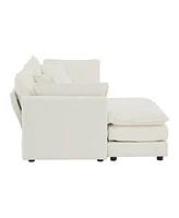 Simplie Fun 2-Seater Sectional Sofa with Ottoman in White Chenille