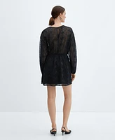 Mango Women's Puff-Sleeved Embroidered Dress