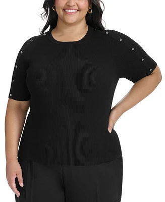 Dkny Plus Short-Sleeve Ribbed-Knit Top