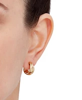 Italian Gold Crossover Huggie Small Hoop Earrings in 14k Gold, 0.59"