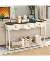 Sugift 52 Inch Farmhouse Console Table with 3 Drawers and Open Storage Shelf for Hallway
