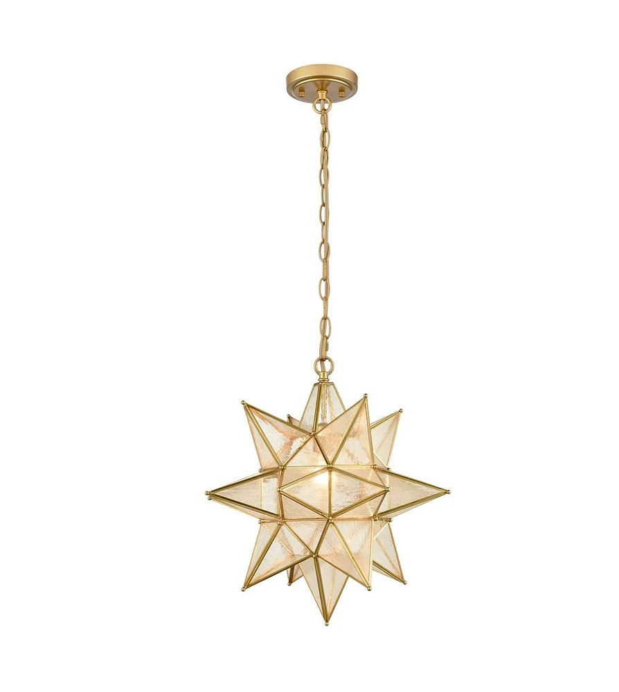 Moose Moravian Star Pendant Chandelier Seeded Glass Gold Light 19 Inches