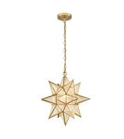 Moose Moravian Star Pendant Chandelier Seeded Glass Gold Light 19 Inches