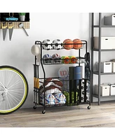 Sugift Garage Sports Equipment Organizer with Hooks & Baskets for Basketball