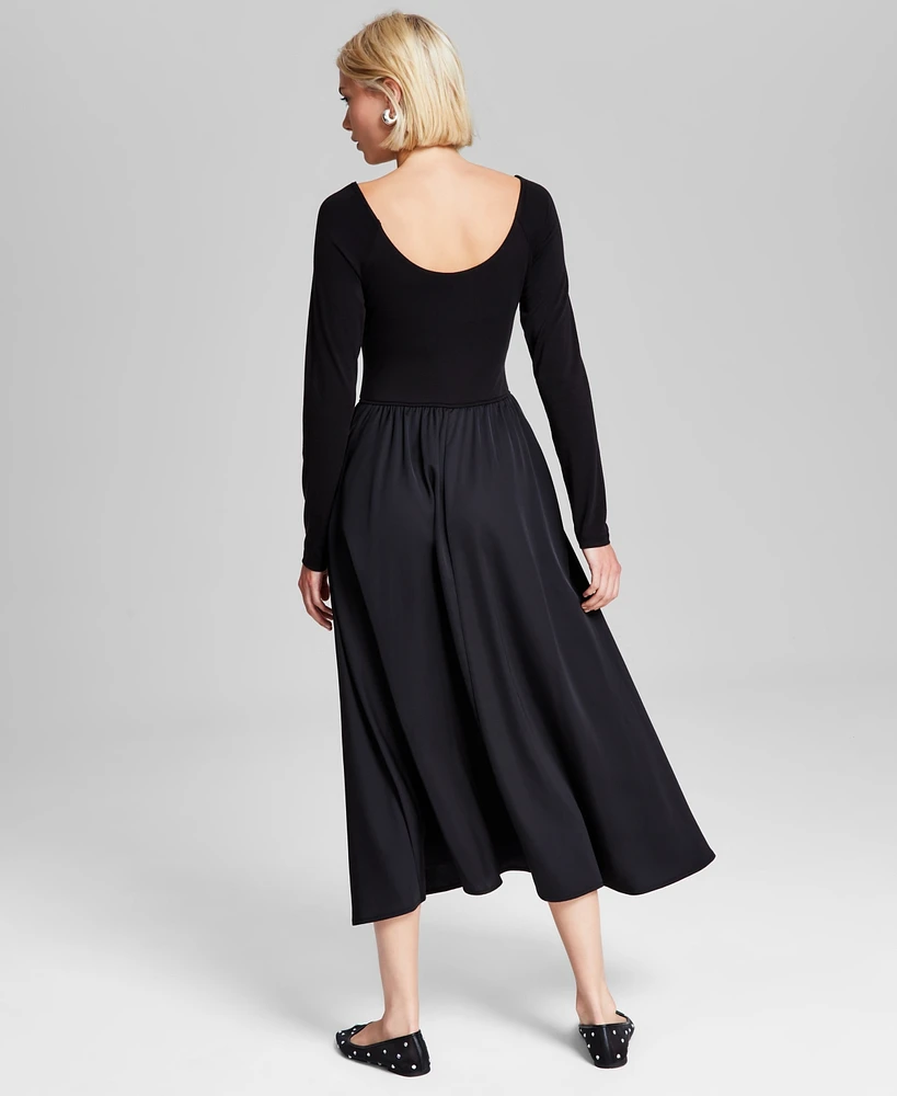 And Now This Women's Mixed Media A-Line Long-Sleeve Dress, Created for Macy's