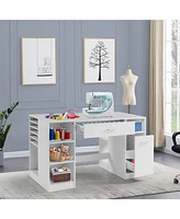 Skonyon Sewing Craft Table Home Office Computer Desk with Storage Shelves and Drawer