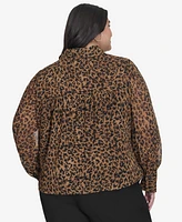 Dkny Plus Cheetah-Print Long-Sleeve Shirt