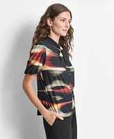 Dkny Women's Abstract-Print Twist-Neck Keyhole Blouse