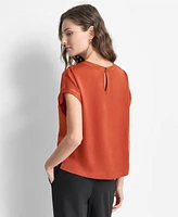 Dkny Women's Mixed-Media Extended-Shoulder Blouse