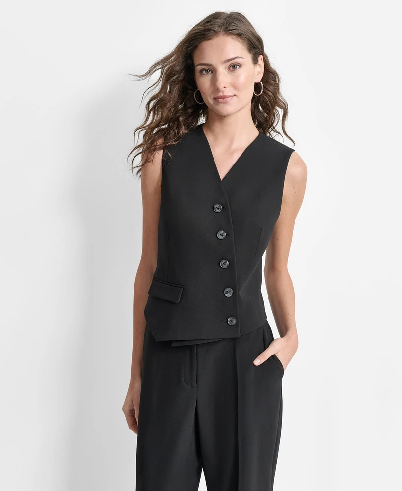 Dkny Women's Solid Asymmetrical Button-Down V-Neck Vest