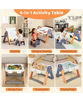 Vebreda 6-In-1 Folding Kids Art Easel with Reversible Building Block Tabletop