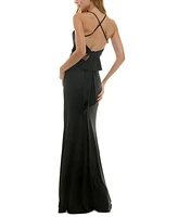 City Studios Juniors' Glittered Drape-Neck Gown