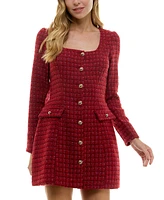 City Studios Juniors' Square-Neck Long-Sleeve Tweed Dress