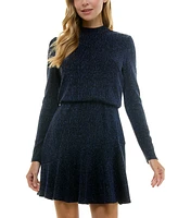 City Studios Juniors' Mock-Neck Blouson Fit & Flare Dress