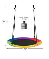 Costway 40'' Flying Saucer Tree Swing 900D Round Swing w/ Multi-ply Rope Colorful