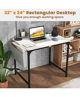 Costway 32" Computer Desk Small with Charging Station Storage Bag & Headphone Hook