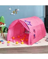 Vebreda Kids Galaxy Starry Sky Dream Portable Play Tent with Double Net Curtain-Pink