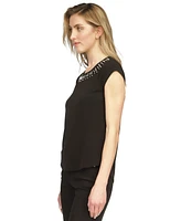 Michael Kors Rhinestone-Neckline Cap-Sleeve Top