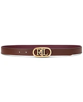 Lauren Ralph Oval Logo Buckle Reversible Leather Skinny Belt